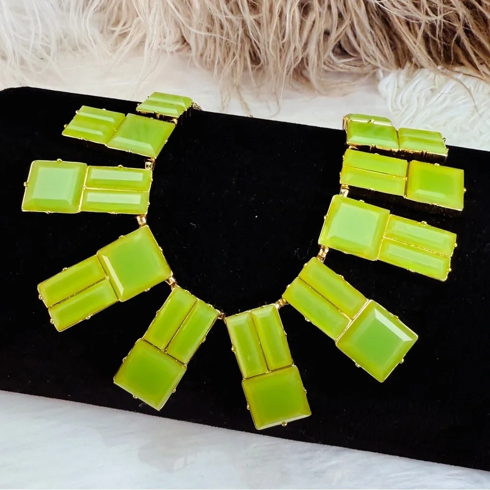 Lime Green Goldtone Kate Spade Geometric Statement Necklace